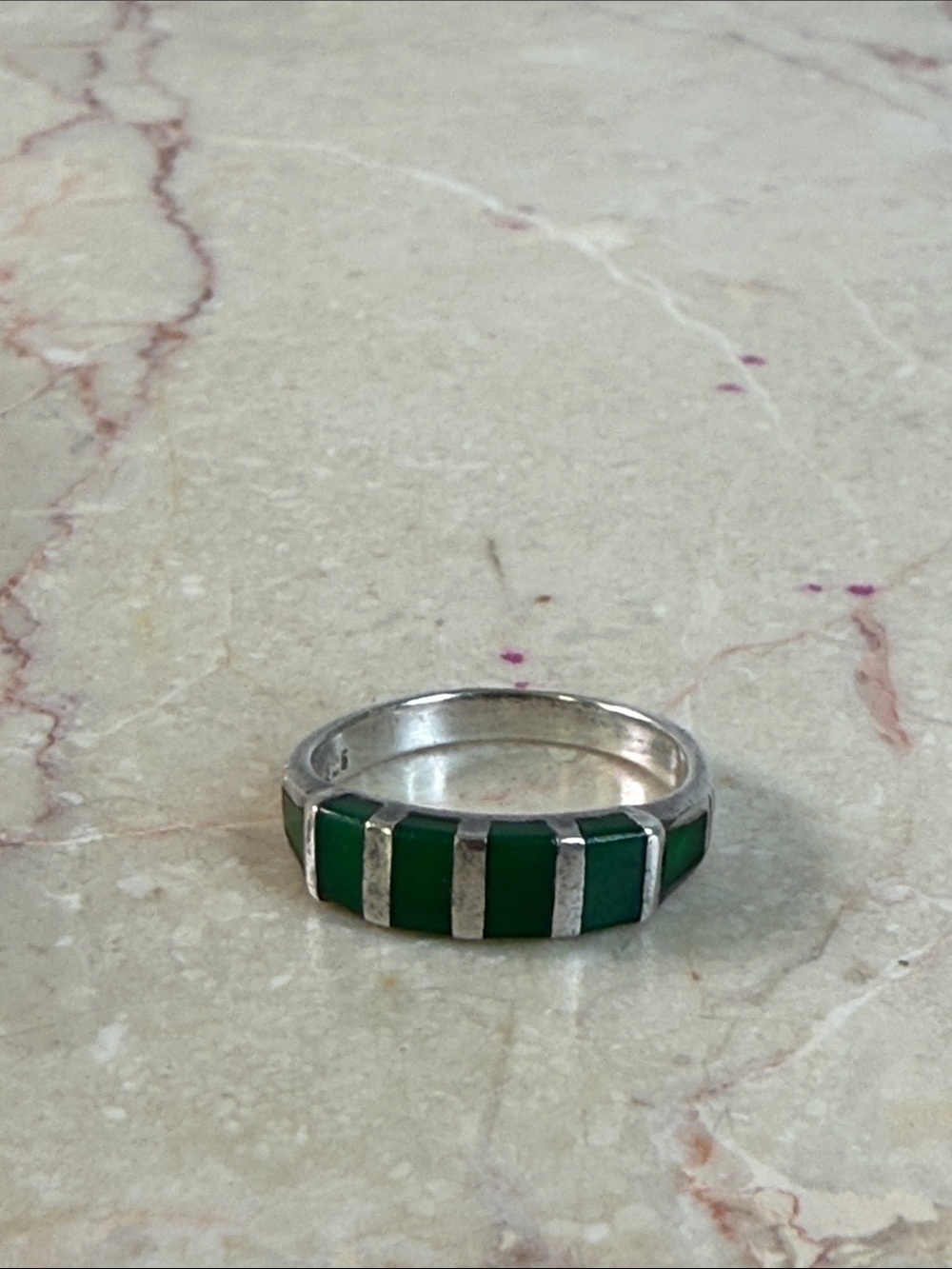 Navajo 925 Silver Green Inlay Band Ring - Women Jewelry, Size 7